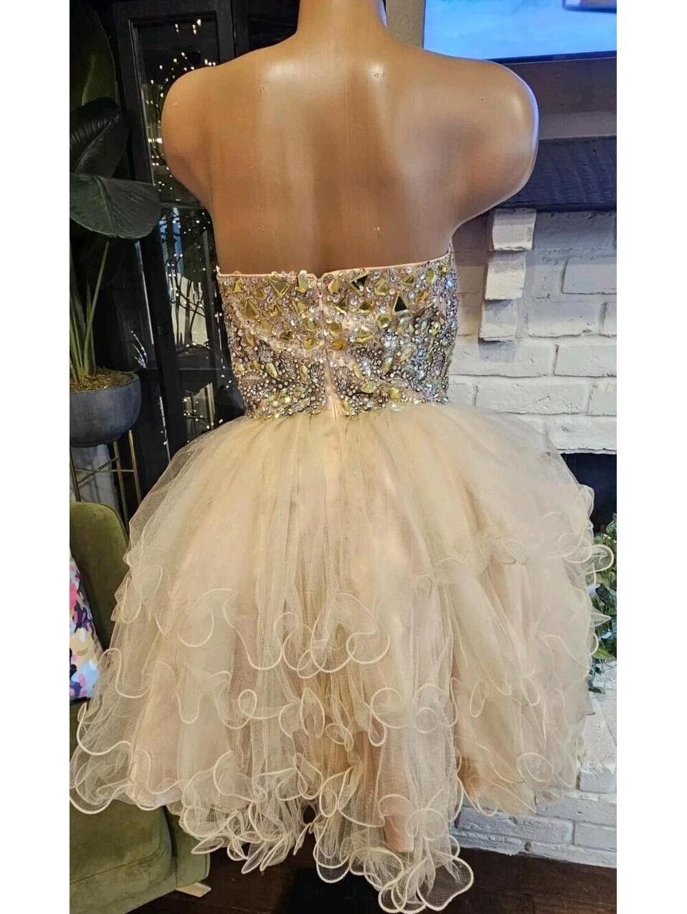 Vintage Let's Fashion Cupcake Dress Champagne Color Small - Picture 2 of 10